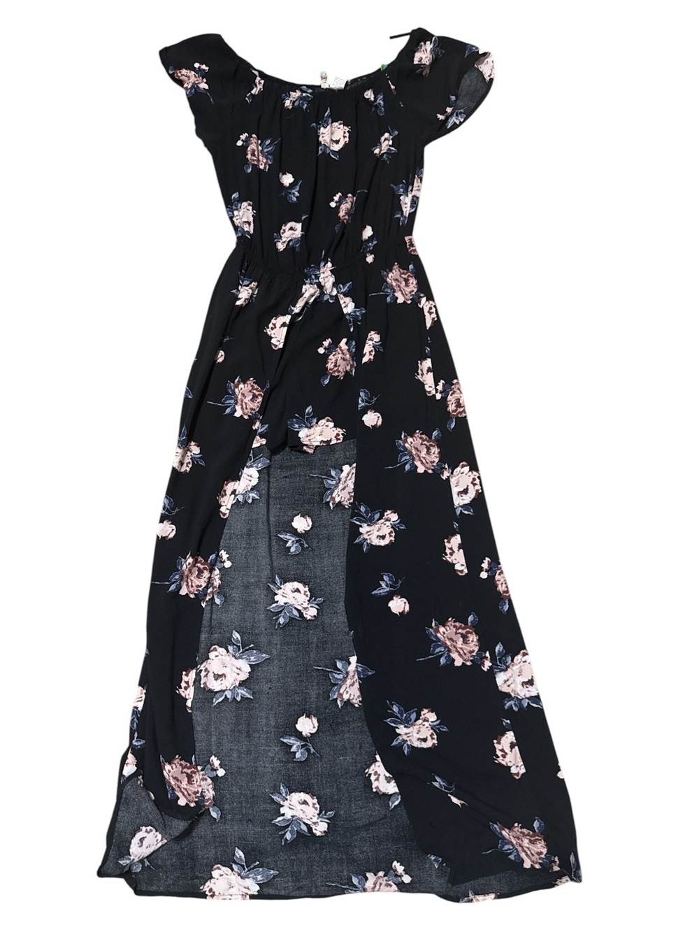 Mimi Chica Black Floral Jumpsuit with Pink Rose Print Of The shoulder Size L - Picture 3 of 3